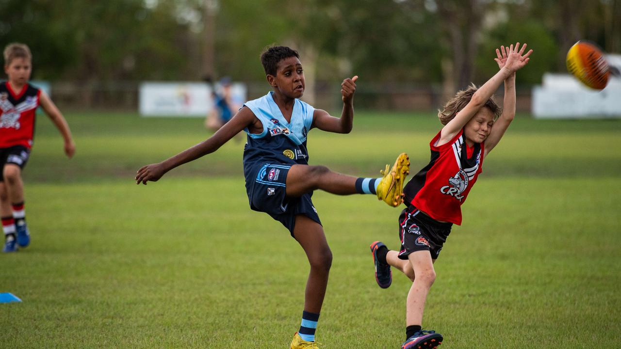 Under-10s compete in the first Darwin Buffaloes NTFL home game against Southern Districts at Woodroffe Oval. Picture: Pema Tamang Pakhrin