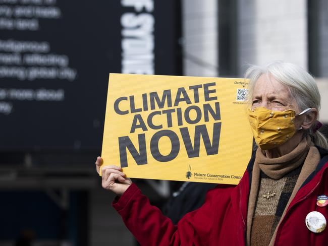 Sydney, Australia, NewsWire, Sunday, 7 August 2022.Climate protest at Town Hall. Thirty environment, union and community groups, calling for an immediate stop to the huge expansion of fossil fuel mining planned across Australia. The rally demanding First Nations justice, 100% publicly owned renewable energy by 2030, an end to anti-protest laws and the logging of native forests. Picture: NewsWire / Monique Harmer