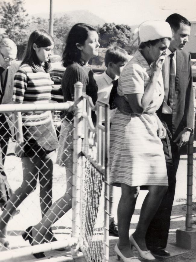 A photograph of the Mackay family at the funeral of sisters Judith (7) &amp; Susan Mackay (5) on September 2, 1970.