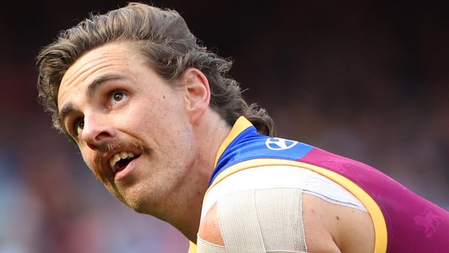 Joe Daniher catches his breath during the AFL Grand Final between the Brisbane Lions and Sydney Swans at the MCG. Picture Lachie Millard