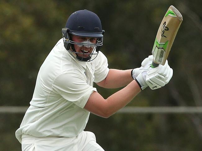 Joel Thompson of Rosebank batting during NMCA Cricket: Rivergum v Rosebank on Saturday, October 5, 2019, in Mill Park, Victoria, Australia. Picture: Hamish Blair