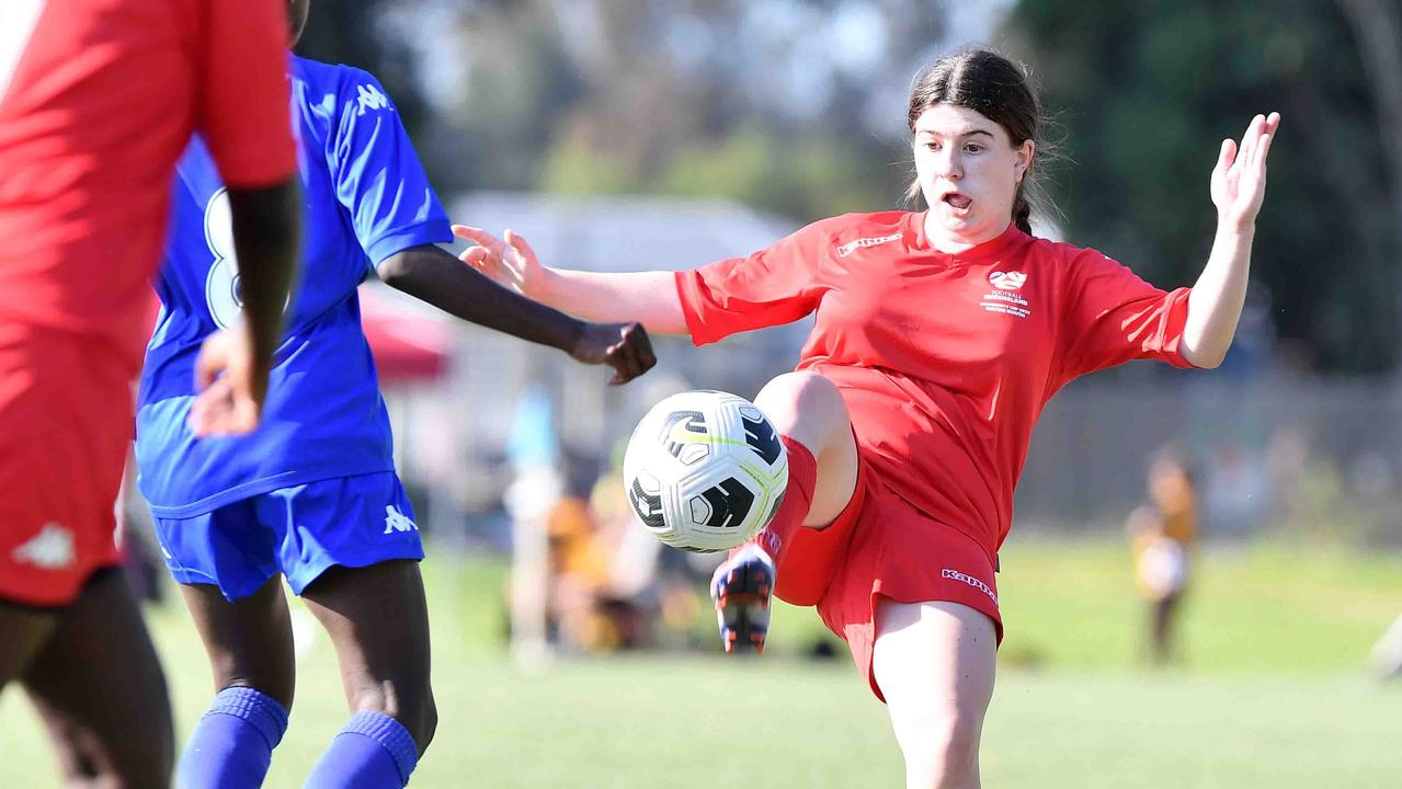 Football Queensland Community Cup carnival, Maroochydore. U15-17 girls, Metro South V Central Coast. Picture: Patrick Woods.