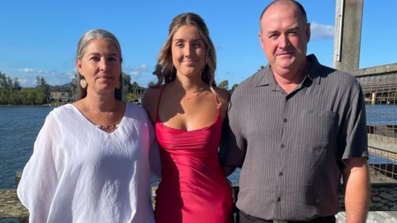 Jacky and Sumah Robins and Matt Roberts. Year 12 Macksville High School formal on the banks of the Nambucca River, November 10, 2022. Picture: Chris Knight