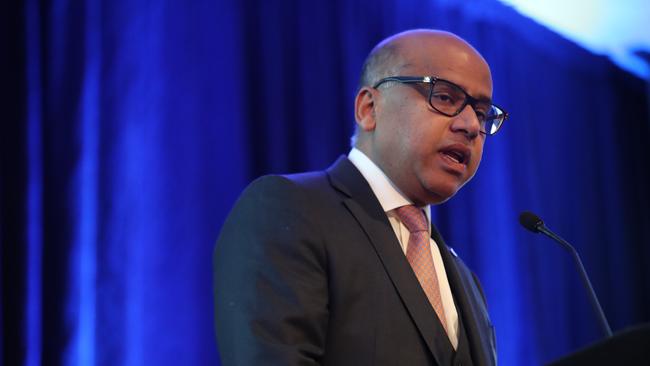 British Industrialist Sanjeev Gupta speaks at the Energy Storage Conference at the Adelaide Convention Centre in Adelaide.