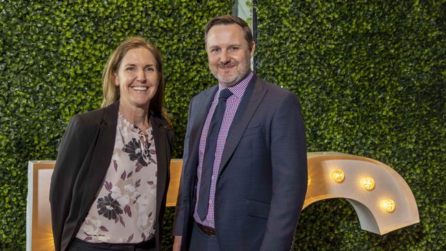 Nicole Sexton and Brett Winter from Geelong Port at the Committee for Geelong 20th Anniversary event at GMHBA Stadium. Picture: Supplied