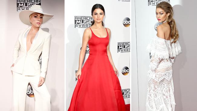 2016 American Music Awards Red Carpet ... Lady Gaga, Selena Gomez and Gigi Hadid. Picture: Getty