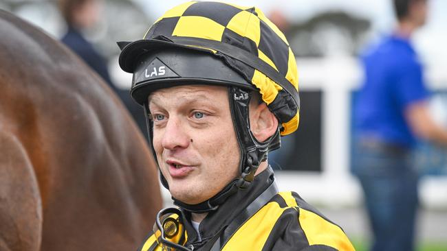 Jason Maskiell after El Poder Del Sol (NZ) won the Geelong Taxi Network Maiden Plate at Geelong Racecourse on April 12, 2024 in Geelong, Australia. (Reg Ryan/Racing Photos via Getty Images)