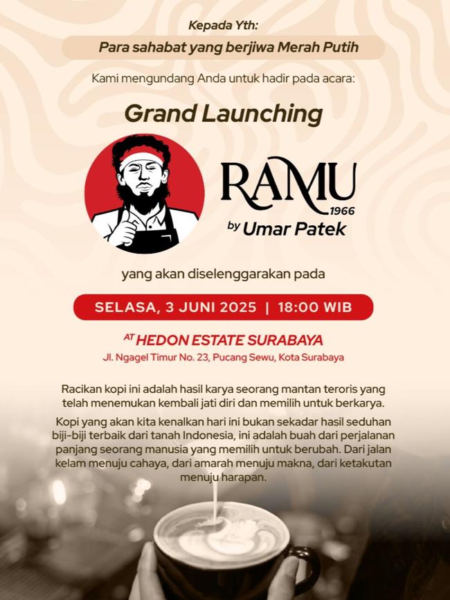 Hedon Estate, in Indonesia, is bankrolling the new coffee venture for the convicted terrorist. Picture: Instagram