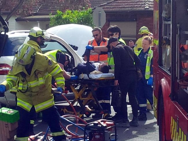 Salim Mehajer is treated after the accident in Lidcombe last October. Picture: Kelly Fedor