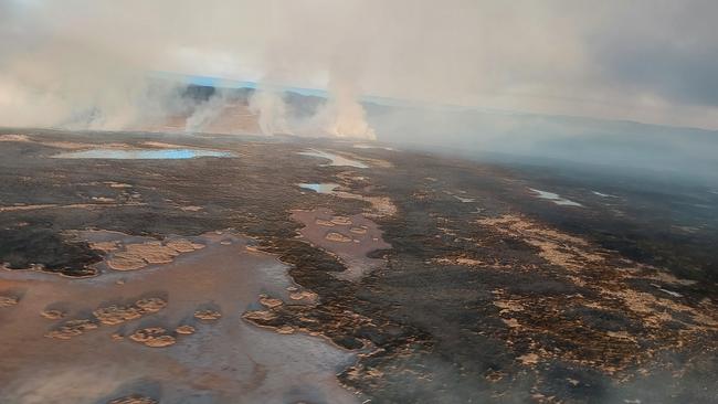 Bushfire burning on Curtis Island in May 2023. Picture: Contributed