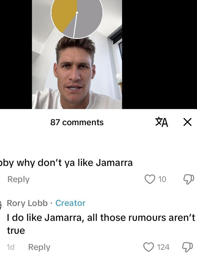 Rory Lobb responds to the Jamarra Ugle-Hagan situation on TikTok