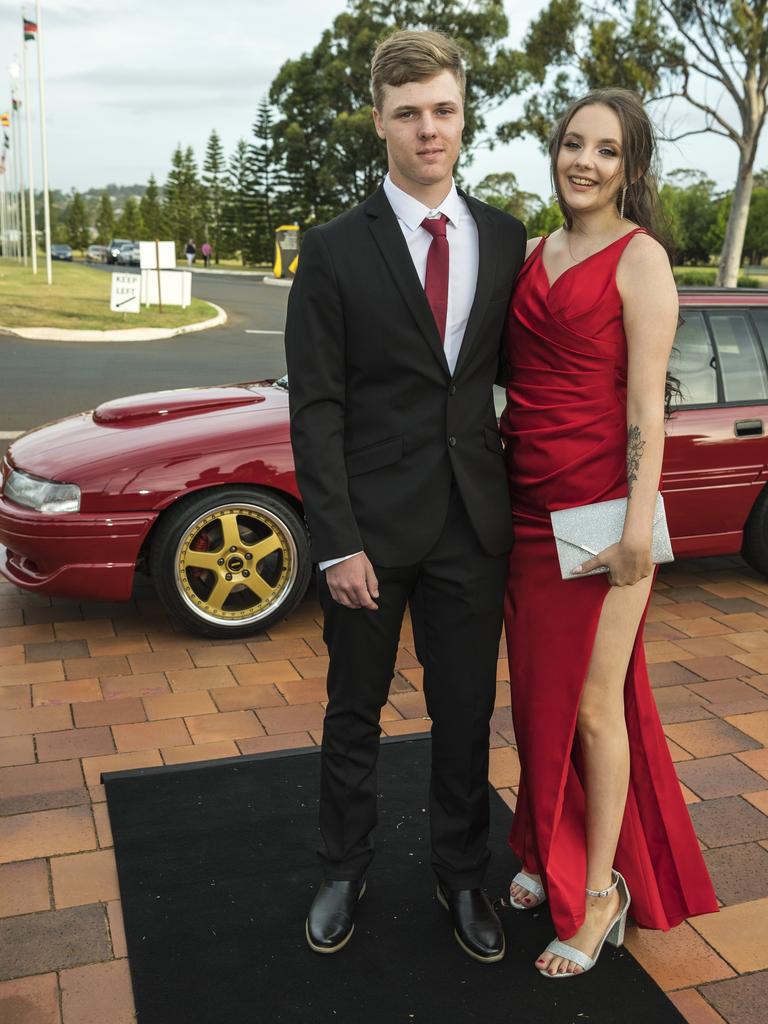 Mathew Dewley and Tahlia Kajewski arrive at Wilsonton State High School formal at USQ, Wednesday, November 18, 2020. Picture: Kevin Farmer