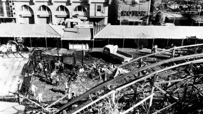 An aerial view of the damage following the Ghost Train fire. Picture: Bromley.