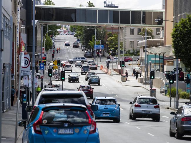 Argyle Street named most dangerous street in Hobart for motor vehicle accidents. Picture: RICHARD JUPE