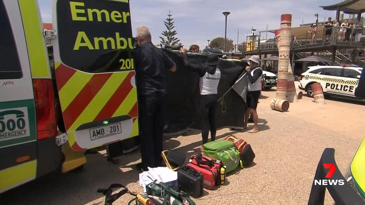 The woman is put into the ambulance to head to Flinders. Picture: 7 NEWS