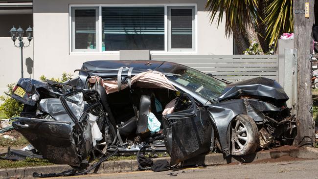 The wreckage of Maaka’s mother’s car. Picture: Julian Andrews