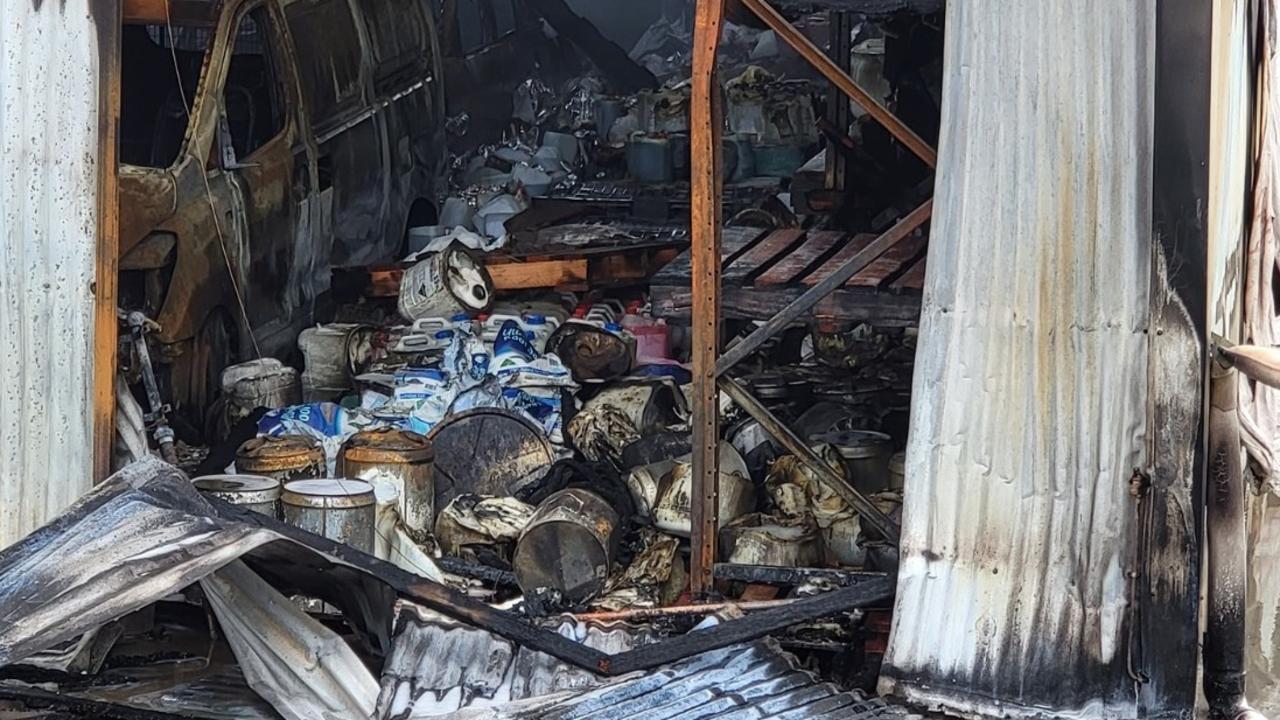 Aftermath of the chemical fire at Sunchem Quality Cleaning Products in Gympie. Picture: Barb Bailey-Dahlheimer.