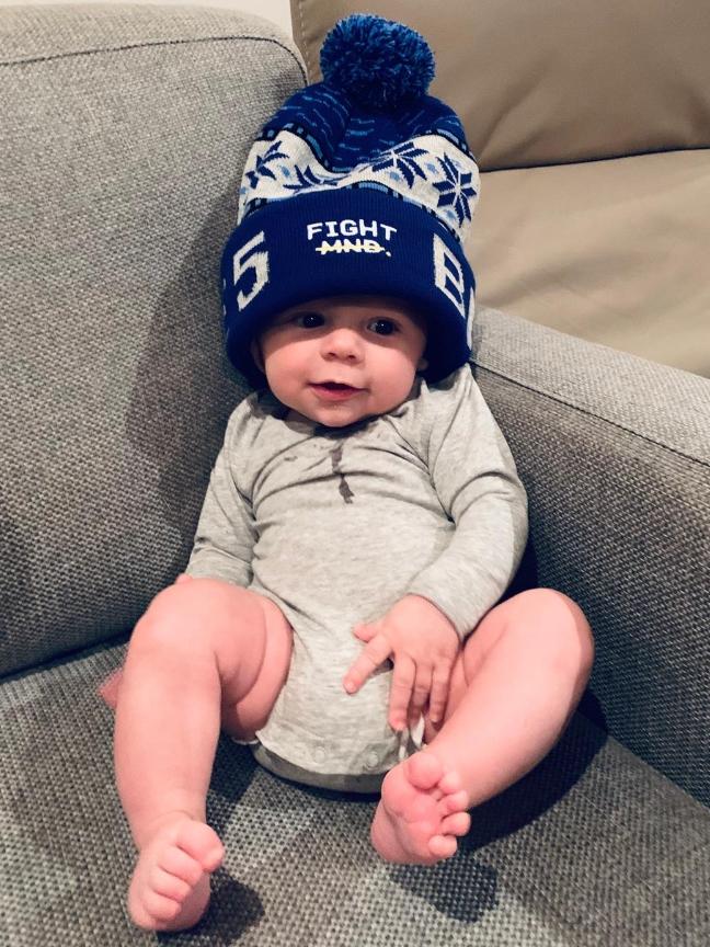 Neale Daniher's grandson Cooper in Freeze MND beanie Picture: Supplied