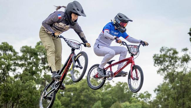 Benowa State High School Year 11 student Charli was the youngest racer to compete at the UCI BMX Racing World Cup in the under 23 category, placing 5th and 4th. Picture: Supplied