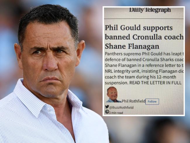 Shane Flanagan (left) and the story Phil Gould has backflipped on.