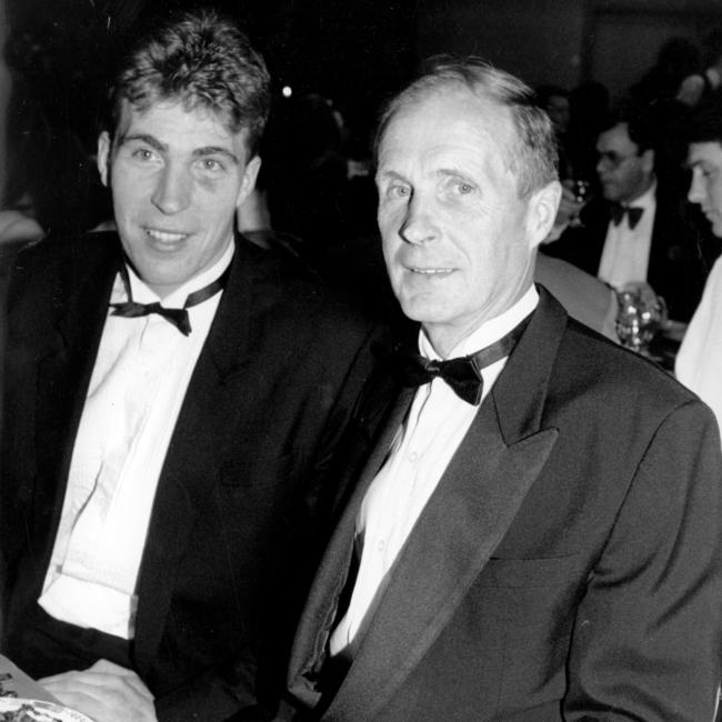 Jim Stynes with his father Brian at the 1991 Brownlow Medal.