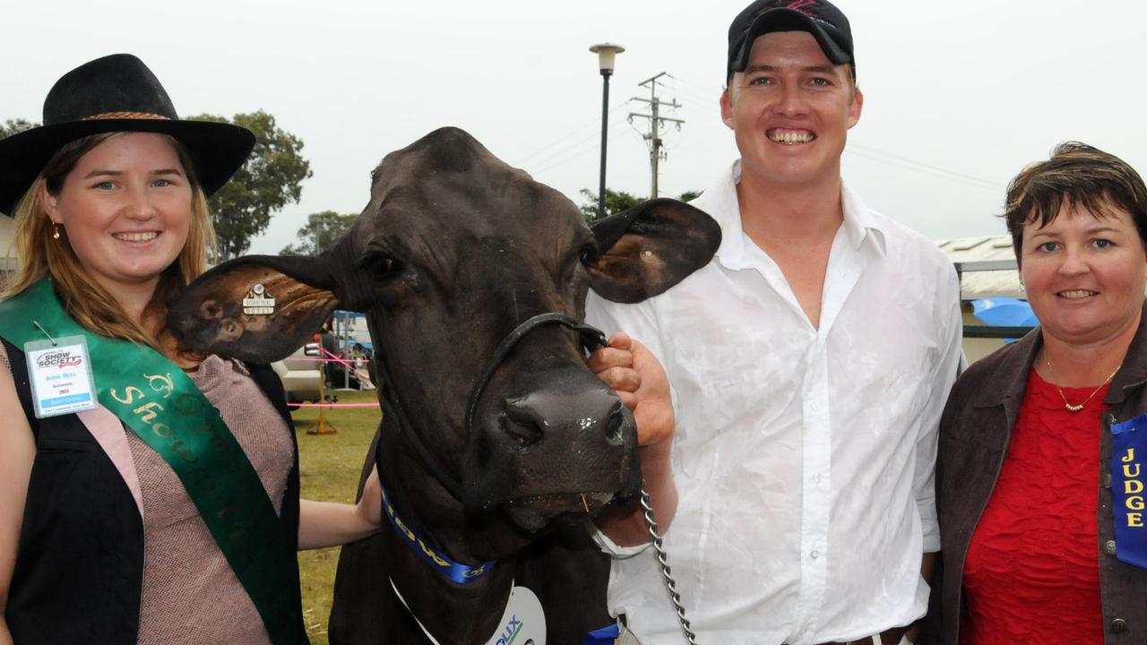 2013 Gympie Dairy Showgirl Jodie Bell with best udder dairy cow Shaidmalia Devin Helena, handler Kelvin Cochrane and judge Leesa Ison. Photo: Tanya Easterby / The Gympie Times