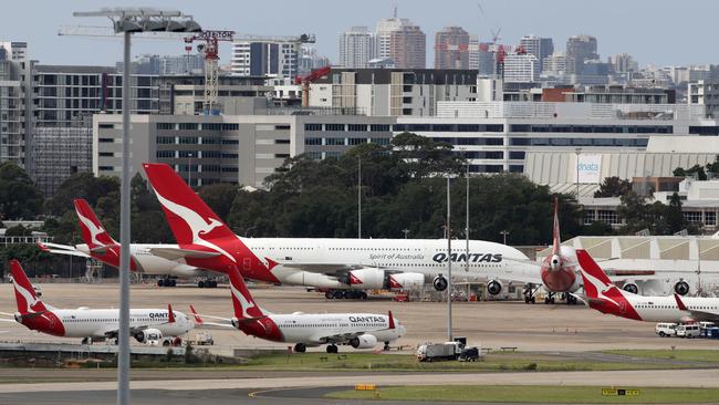 Qantas Planes Parked Up at Sydney Airport, 28th March 2020. Picture by Damian Shaw