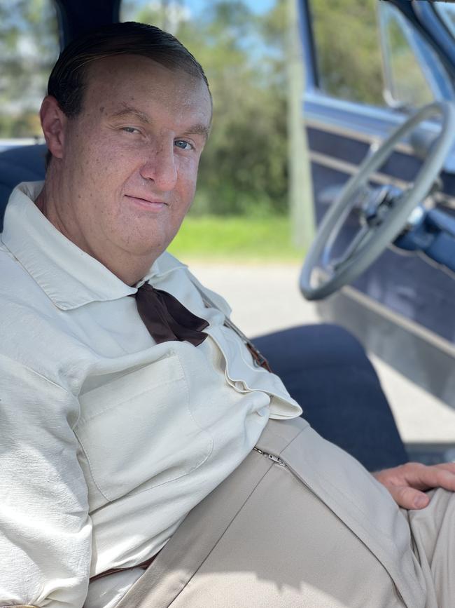 Stuntman Nathan Kannegiesser wore a fat suit when he doubled as Tom Hanks, who played Colonel Tom Parker in the movie Elvis. Picture: Supplied