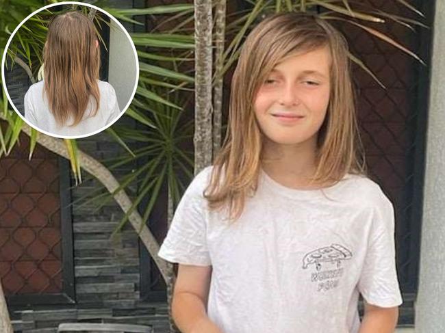 Northern Beaches State High School student Nate Tallentire has been growing his hair for almost three years as part of the Cancer Council’s Ponytail Project, which sources hair for charitable wigs, including for children. Picture: Supplied