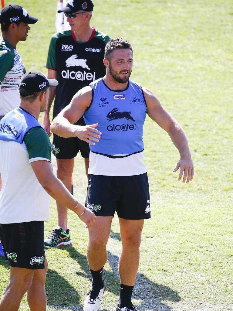 South Sydney Rabbitohs player, Sam Burgess, at a training session at Redfern Oval after splitting with wife Phoebe Burgess. Picture: Dylan Robinson