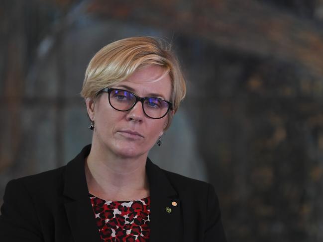 Crossbench MP Zali Steggallat a press conference in April 2020. (AAP Image/Lukas Coch)