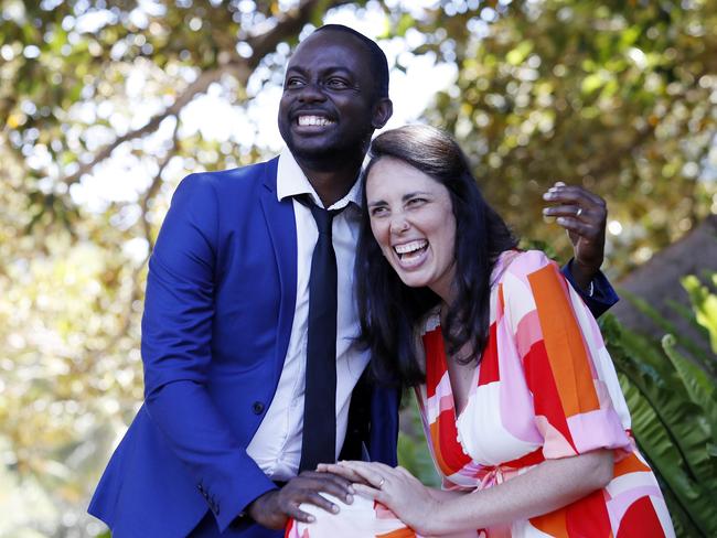 New citizen Daniel Mensah Adobaw with wife Nadia Samperi on Australia Day at Government House, Sydney Tuesday, 26 January, 2021. Picture: Nikki Short