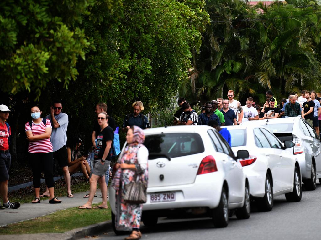 A long queue outside Centrelink in Brisbane when Covid-19 hit in March last year. Picture: Dan Peled / AAP