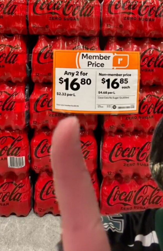 Some are delighted with the savings, labelling this offer on Coca Cola ‘the deal of a lifetime’. Picture: TikTok/@gabexana