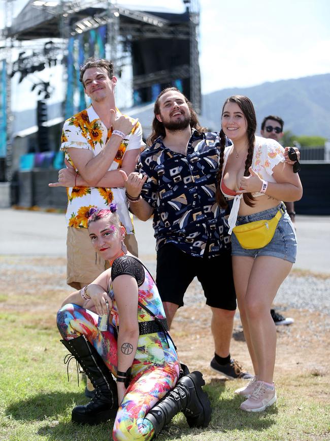 The Grass Is Greener music festival at the Cairns Showgrounds. Dylan Davies, Joshua Smith, Isabelle Farina and Madison Watson in front. PICTURE: STEWART MCLEAN