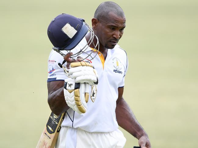 Brenton Parchment walks off after being bowled during the VTCA Cricket: Doutta Stars v St Albans cricket match in Essendon, Saturday, Nov. 21, 2020. Picture: Andy Brownbill