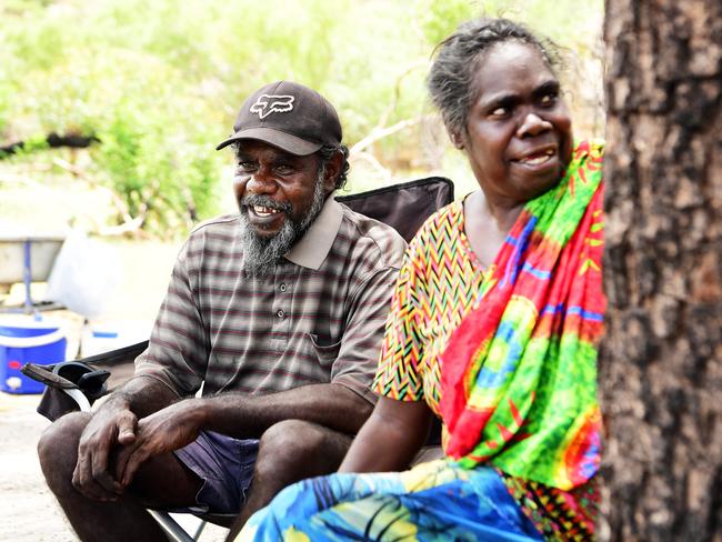 Darrell O'Keefe and Carole Farrell live in a lean-to in Minyerri. They have never heard about changing the date of Australia Day. Darrell says: "Children are the most important." Picture: Justin Kennedy