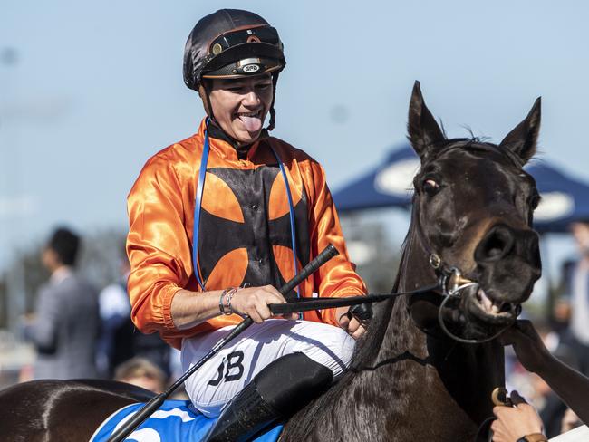 Jake Bayliss has ridden three of Polemic’s six victories, including the Canadian Club Ratings Band 0-75 Handicap at Eagle Farm on September 21, 2019 (pictured). Bayliss will ride Polemic in the Grafton Cup Prelude on Sunday. (AAP Image/Glenn Hunt)