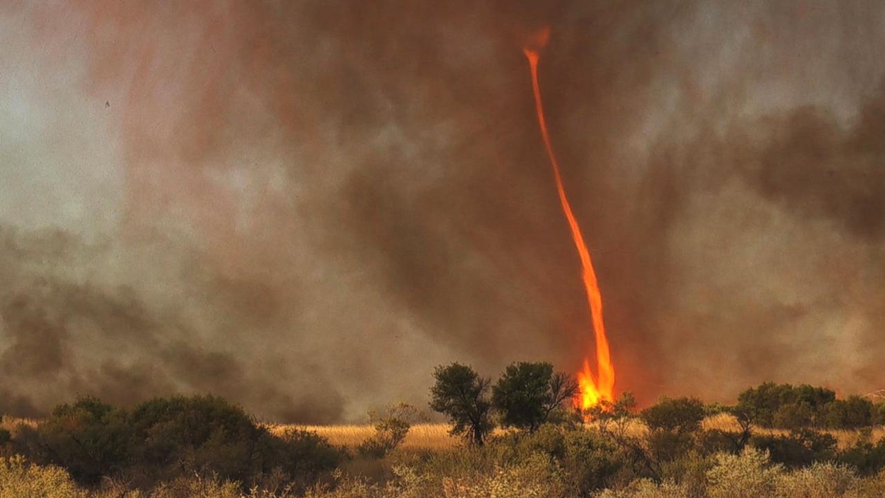 Fire tornado rips through Central Australia, near Mt Conner, in 2012. Picture: Chris Tangey