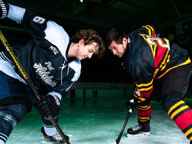 Premier Grade players Zach Boyle (L) and Jan Koubek before the inaugural Adelaide Ice Hockey season. Picture: Ryan Rintala