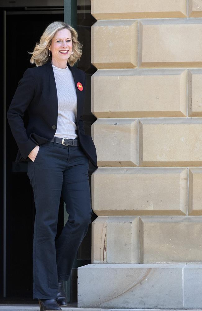 Labor leader Rebecca White at parliament lawns. Picture: Chris Kidd