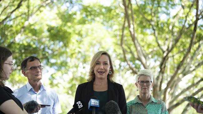 Greens candidate for Leichardt Philip Musumeci with Qld Greens Senator Larissa Waters and senate hopeful Penny Allman-Payne on the Cairns Esplanade. Picture Emily Barker