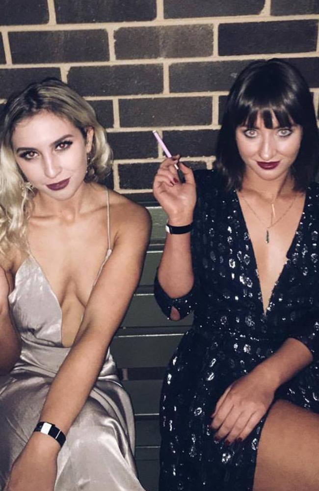 Barnaby Joyce's daughter Bridgette (right) pictured with sister Julia enjoyed a wine with friends while ‘that’ interview was broadcast.