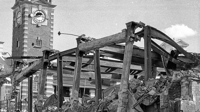 The aftermath of the fire that destroyed Reids Department Store (formerly Cribb & Foote Department Store), on the corner of Brisbane and Bell streets, which occurred on August 17, 1985. Picture: Lyle Radford