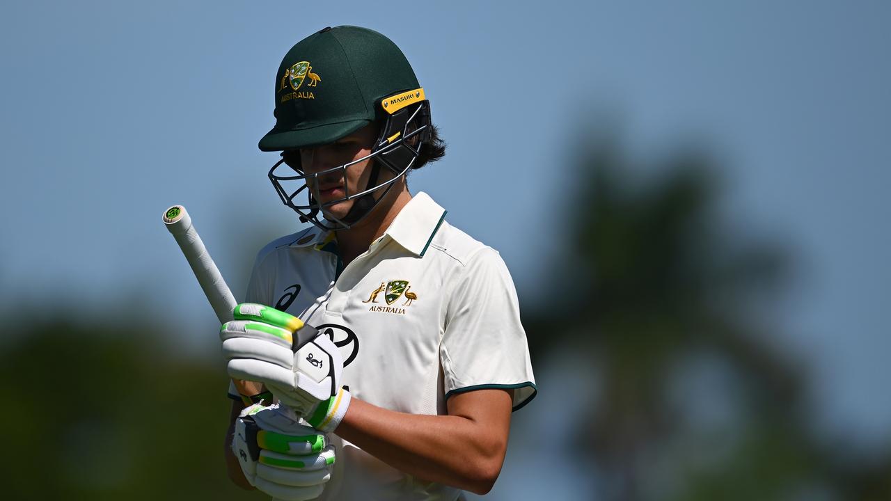 Sam Konstas of Australia A leaves the field. Photo by Albert Perez/Getty Images