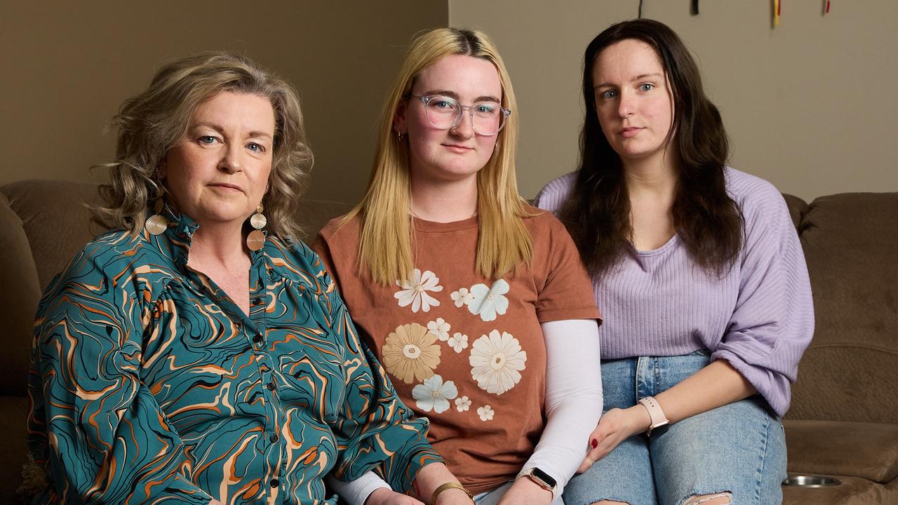 Donna Carmody with her daughters, Lucy and Erin Fawcett, at home in Findon, where they live with chronic illness. Picture: Matt Loxton