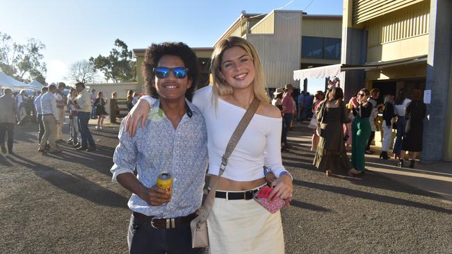 Mia and Eddie at the Roma Rugby Races at Bassett Park on Saturday June 24, 2023. Picture: Chloe Cufflin.