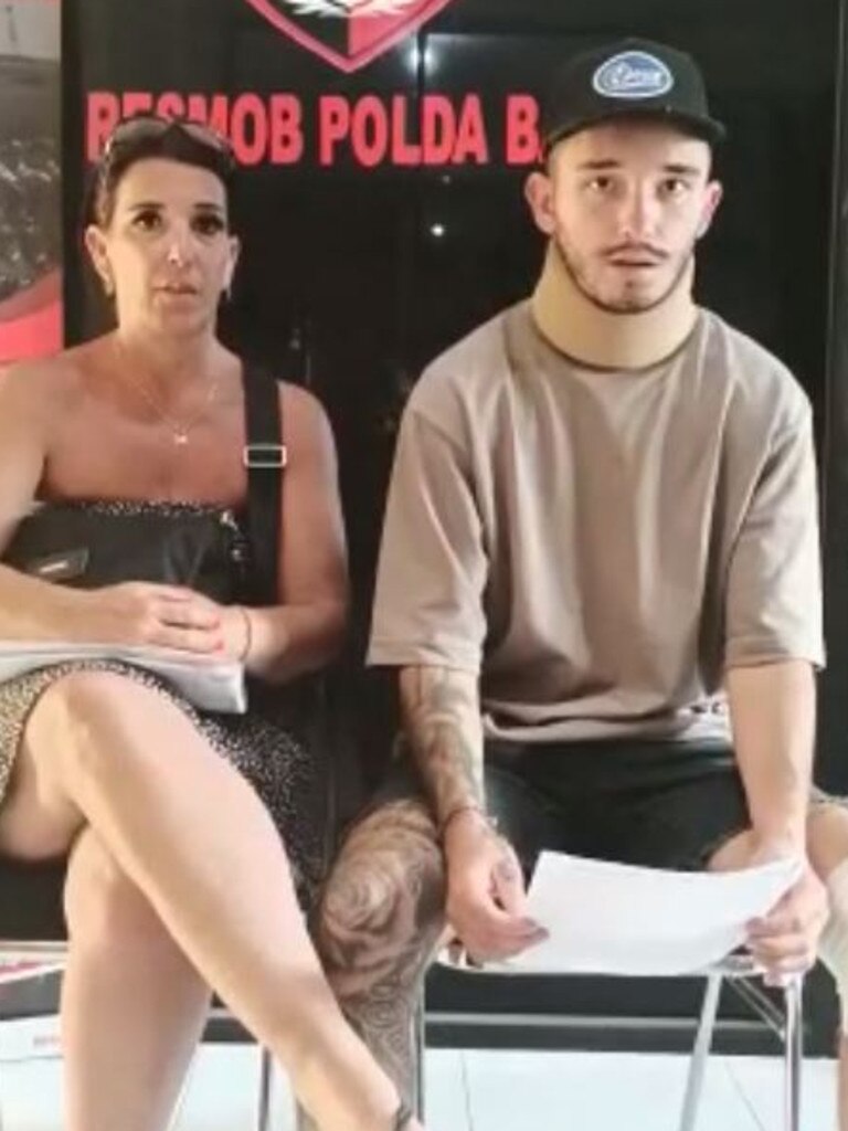 Lachie Hunt was filmed by Bali Police reading a statement from a piece of paper.