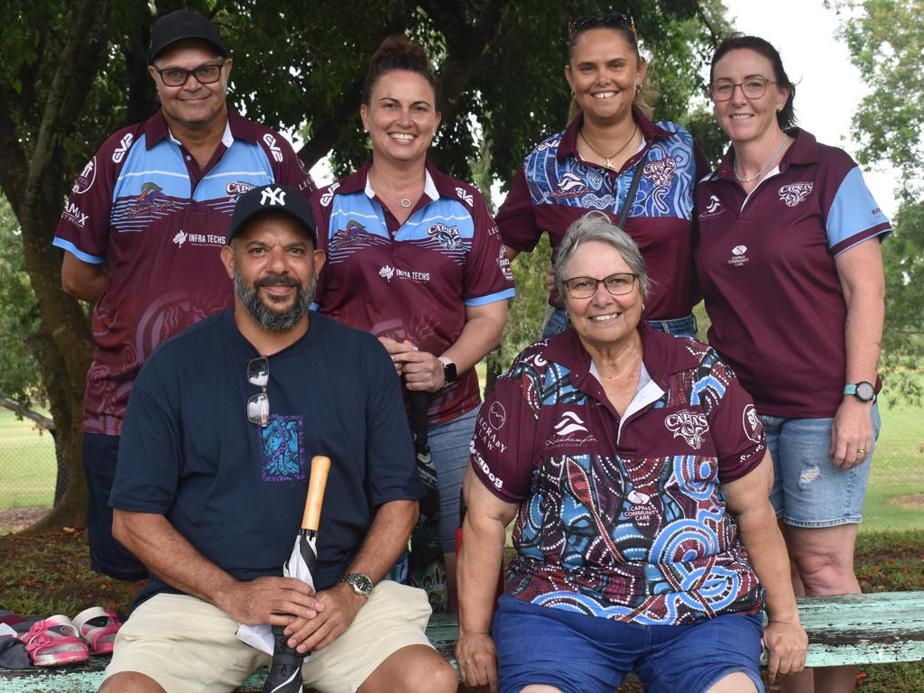 The Malone family members - Merv, Belinda, Tyler, Jonathon and Rose - with Jaimee Bateman at the CQ Capras versus Mackay Cutters under-17 and under-19 pre-season trials at Rugby Park, Rockhampton, on February 1, 2025.