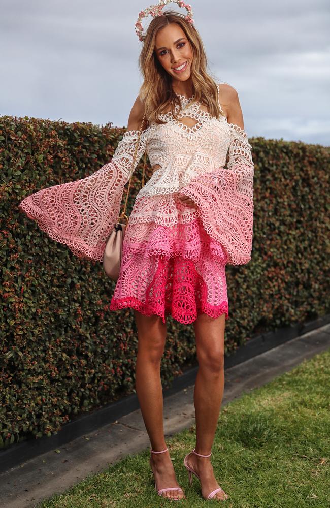 Rebecca Judd trackside at the Caulfield Cup. Picture: Alex Coppel.